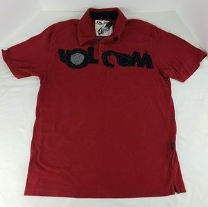 Volcom Men's Medium T-shirt Red Black Polo Collar